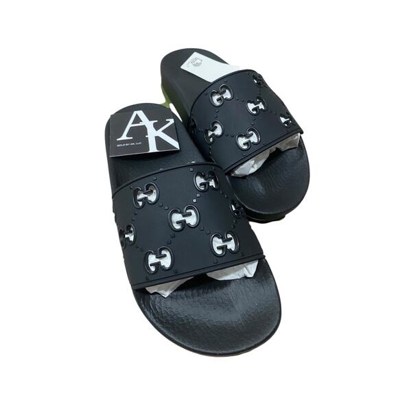 Gucci Womens Rubber Black Cut Out GG Pool Slide Sandals 8 38 - Picture 2 of 6